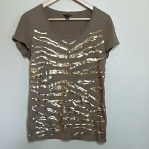 Ann Taylor Brown Tee with Gold Accents
